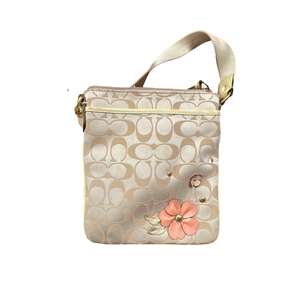 Coach Beige Crossbody Bag with Pink Flowers